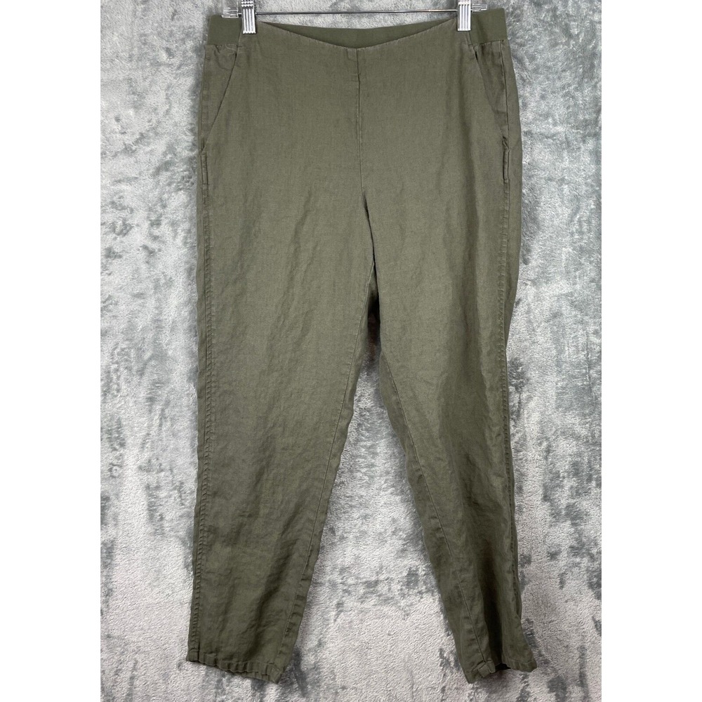 J. Jill Love Linen Pants Womens Small Green Straight Leg Pull On Lagenlook Beach
